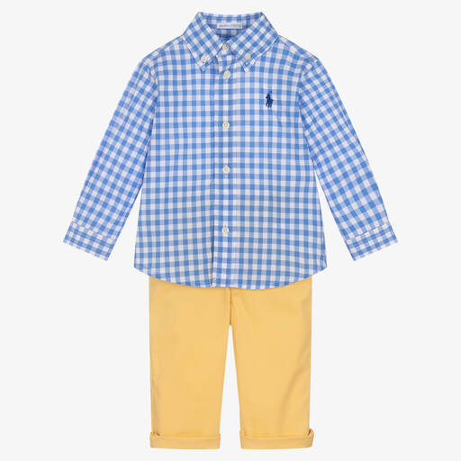 Ralph Lauren-طقم بنطلون قطن لون أزرق وأصفر للمواليد | Childrensalon Outlet