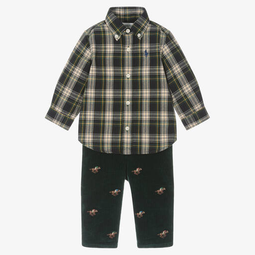 Ralph Lauren-Baby Boys Green Check Trousers Set | Childrensalon Outlet