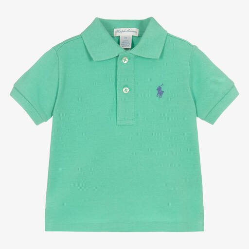 Ralph Lauren-توب بولو قطن بيكيه لون أخضر للمواليد | Childrensalon Outlet