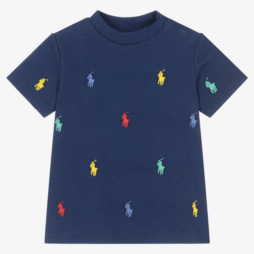 Ralph Lauren-Baby Boys Navy Blue Cotton T-Shirt | Childrensalon Outlet