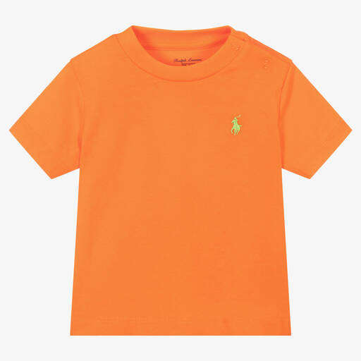 Ralph Lauren-Baby Boys Orange Cotton Logo T-Shirt | Childrensalon Outlet
