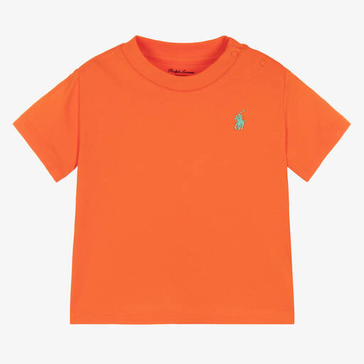 Ralph Lauren-تيشيرت قطن لون برتقالي للمواليد | Childrensalon Outlet
