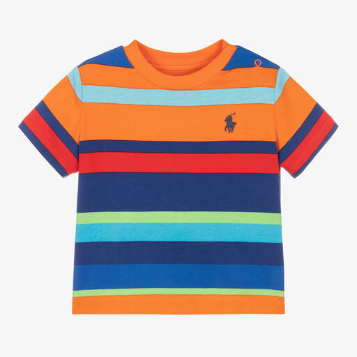 Ralph Lauren-Baby Boys Orange Stripe Cotton T-Shirt | Childrensalon Outlet