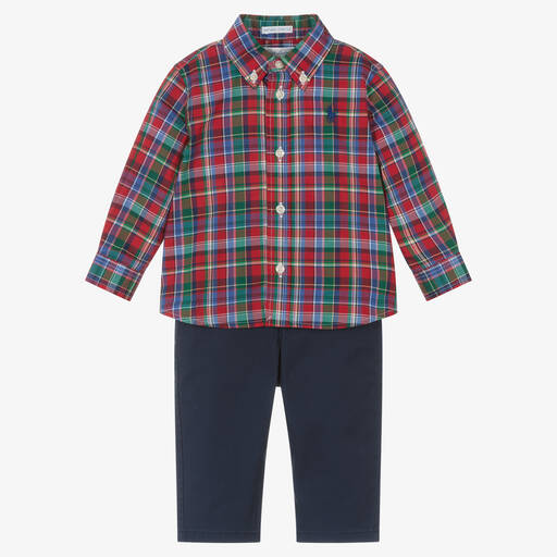 Ralph Lauren-Baby Boys Red & Blue Cotton Trouser Set | Childrensalon Outlet