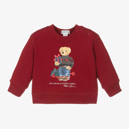 Ralph Lauren-Rotes Polo Bear Baby-Sweatshirt | Childrensalon Outlet