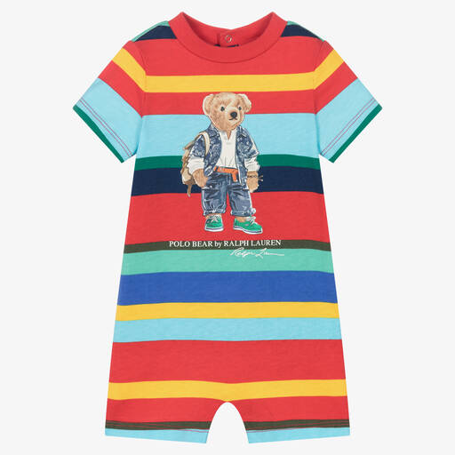 Ralph Lauren-Baby Boys Red Stripe Cotton Bear Shortie  | Childrensalon Outlet