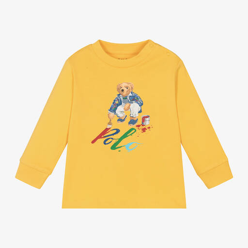 Ralph Lauren-Желтый хлопковый топ с медвежонком | Childrensalon Outlet