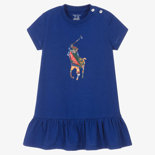 Ralph Lauren-Baby Girls Blue Cotton Dress | Childrensalon Outlet