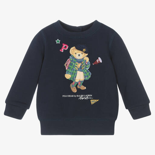 Ralph Lauren-Синий хлопковый свитшот с медвежонком | Childrensalon Outlet
