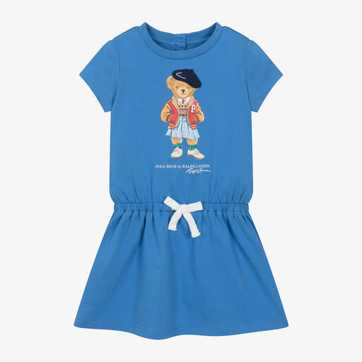 Ralph Lauren-Baby Girls Blue Polo Bear Cotton Dress | Childrensalon Outlet