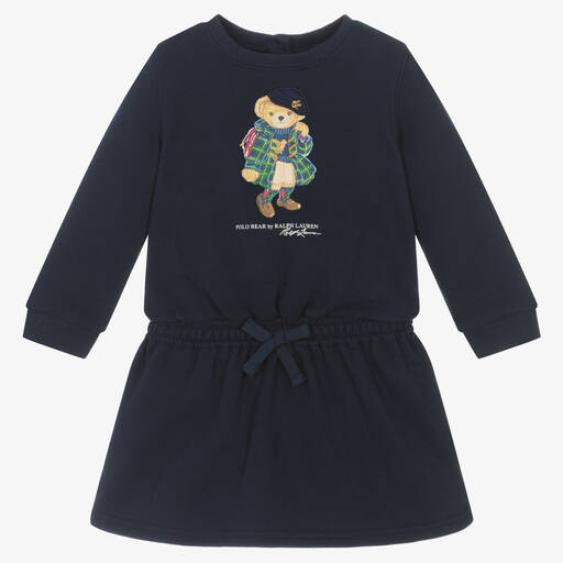 Ralph Lauren-Baby Girls Blue Polo Bear Sweatshirt Dress | Childrensalon Outlet