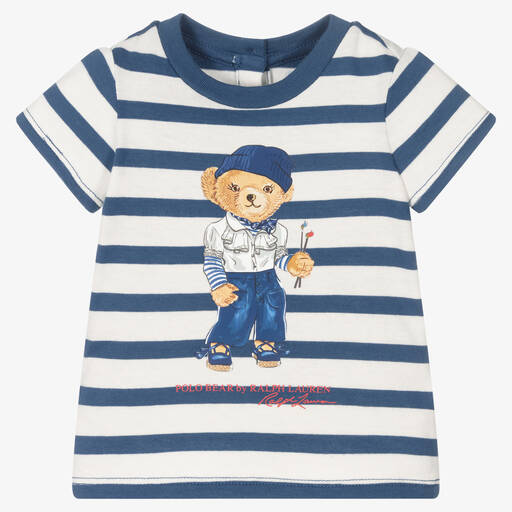 Ralph Lauren-Baby Girls Blue Stripe Polo Bear T-Shirt | Childrensalon Outlet