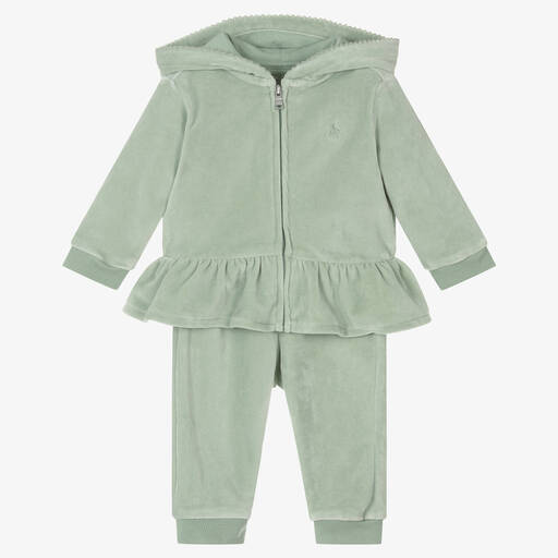 Ralph Lauren-Baby Girls Green Cotton Velour Tracksuit | Childrensalon Outlet