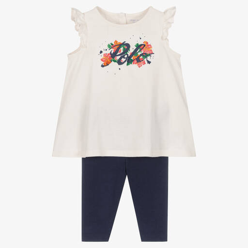 Ralph Lauren-Baumwoll-Leggings-Set in Elfenbein | Childrensalon Outlet