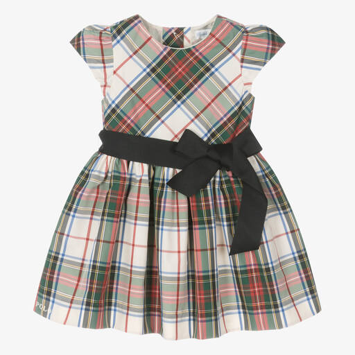 Ralph Lauren-Schottenkaro-Kleid Elfenbein/Grün | Childrensalon Outlet