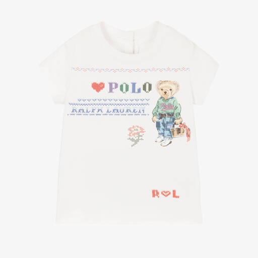 Ralph Lauren-Baby Girls Ivory Logo T-Shirt | Childrensalon Outlet