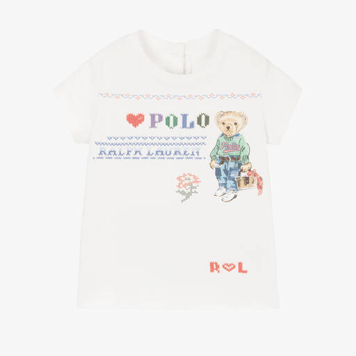 Ralph Lauren-تيشيرت قطن لون عاجي للمولودات | Childrensalon Outlet