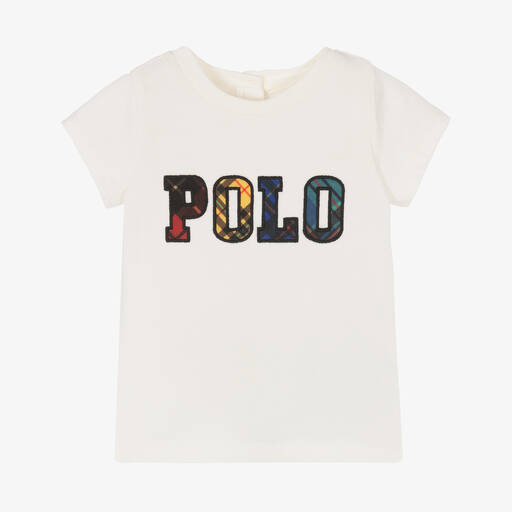 Ralph Lauren-Baby Girls Ivory Logo T-Shirt | Childrensalon Outlet