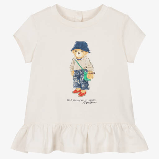 Ralph Lauren-Baby Girls Ivory Polo Bear T-Shirt | Childrensalon Outlet