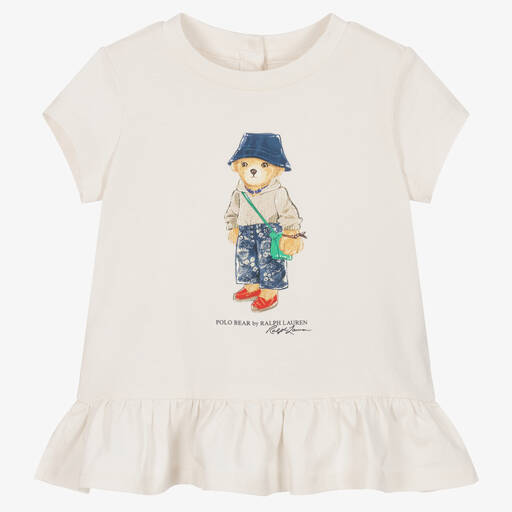 Ralph Lauren-Кремовая футболка с медвежонком | Childrensalon Outlet