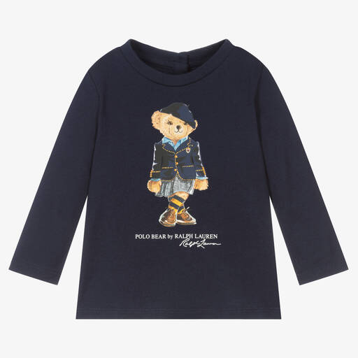 Ralph Lauren-Baby Girls Navy Blue Cotton Top | Childrensalon Outlet