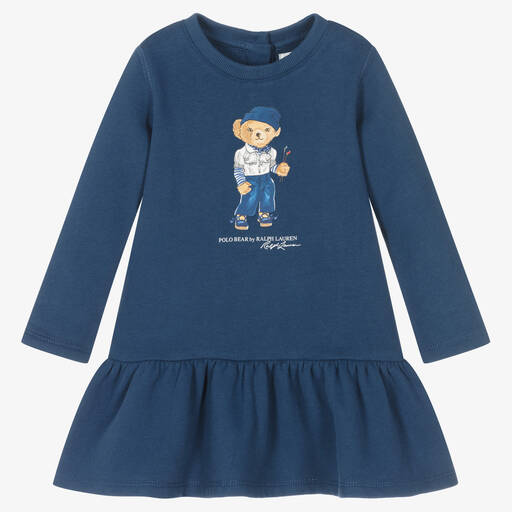 Ralph Lauren-فستان بولو قطن جيرسي لون كحلي للمولودات | Childrensalon Outlet