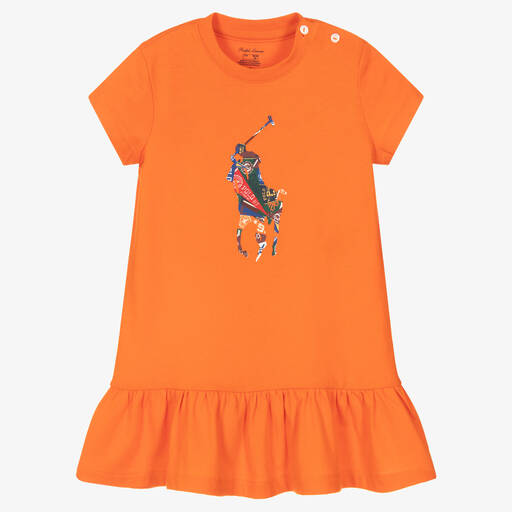 Ralph Lauren-Baby Girls Orange Cotton Dress | Childrensalon Outlet