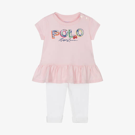 Ralph Lauren-طقم ليقنز قطن لون زهري للمولودات | Childrensalon Outlet