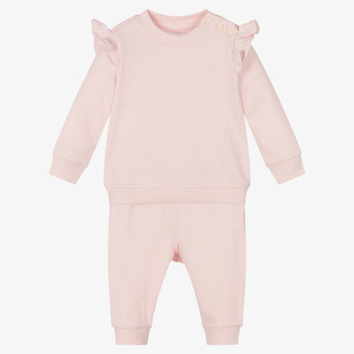 Ralph Lauren-Baby Girls Pink Cotton Ruffle Tracksuit | Childrensalon Outlet