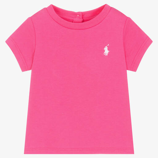 Ralph Lauren-Baby Girls Pink Cotton T-Shirt | Childrensalon Outlet