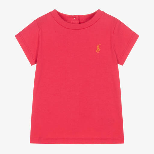 Ralph Lauren-Baby Girls Pink Cotton T-Shirt | Childrensalon Outlet