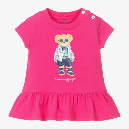 Ralph Lauren-Baby Girls Pink Polo Bear Cotton T-Shirt | Childrensalon Outlet