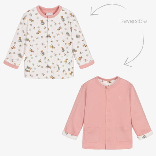 Ralph Lauren-Baby Girls Pink Reversible Jersey Cardigan | Childrensalon Outlet