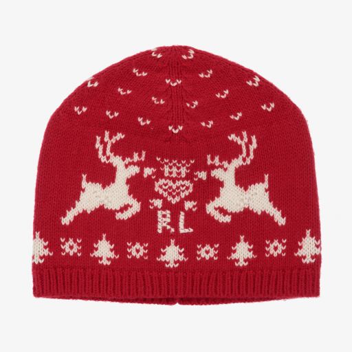 Ralph Lauren-قبعة بيني مزيج قطن وصوف محبوك لون أحمر للمولودات | Childrensalon Outlet