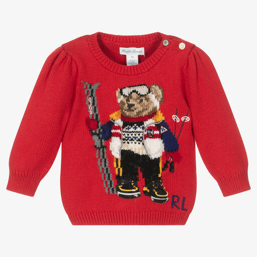 Ralph Lauren-Baby Girls Red Bear Sweater | Childrensalon Outlet