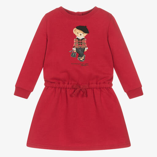 Ralph Lauren-Baby Girls Red Cotton Polo Bear Dress | Childrensalon Outlet