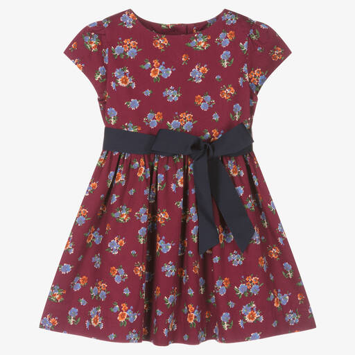 Ralph Lauren-فستان بطبعة ورود قطن لون أحمر وأبيض للمولودات | Childrensalon Outlet