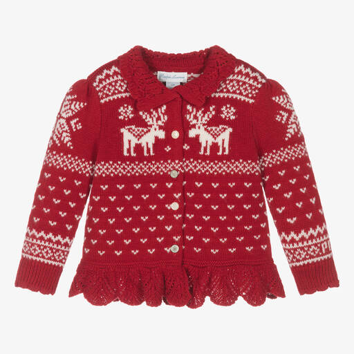 Ralph Lauren-Cardigan rouge à motif jacquard | Childrensalon Outlet