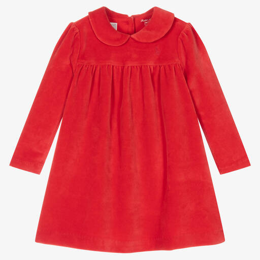 Ralph Lauren-فستان قطن قطيفة لون أحمر | Childrensalon Outlet