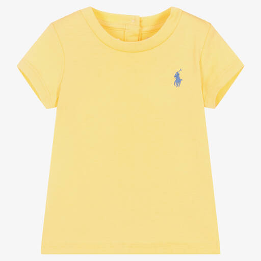 Ralph Lauren-Baby Girls Yellow Cotton Logo T-Shirt | Childrensalon Outlet