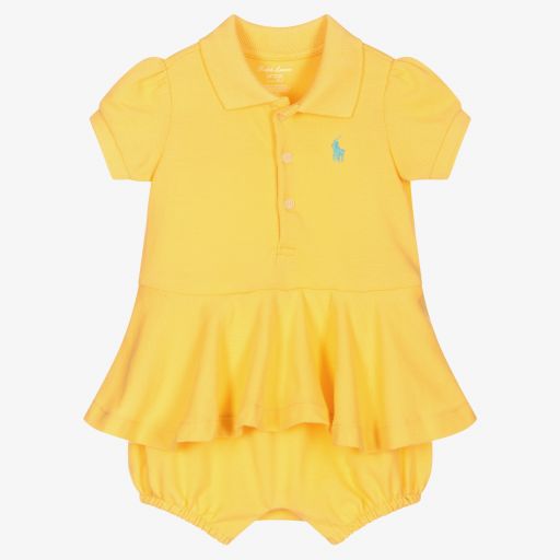 Ralph Lauren-تبّان قطن بيكيه لون أصفر للمولودات | Childrensalon Outlet