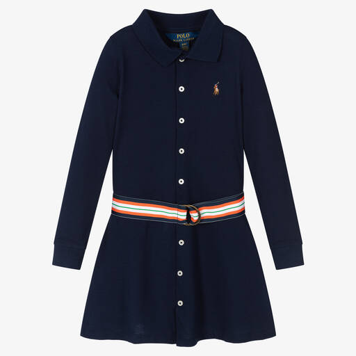 Polo Ralph Lauren-Blue Cotton Piqué Belt Dress | Childrensalon Outlet