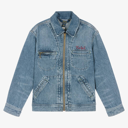 Ralph Lauren-Blue Embroidered Cotton Denim Jacket | Childrensalon Outlet