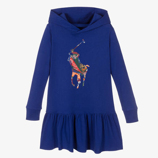 Polo Ralph Lauren-فستان سويتشيرت هودي قطن لون كحلي | Childrensalon Outlet