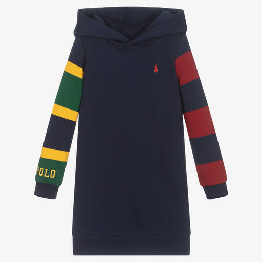 Polo Ralph Lauren-فستان سويتشيرت هودي قطن جيرسي لون كحلي | Childrensalon Outlet