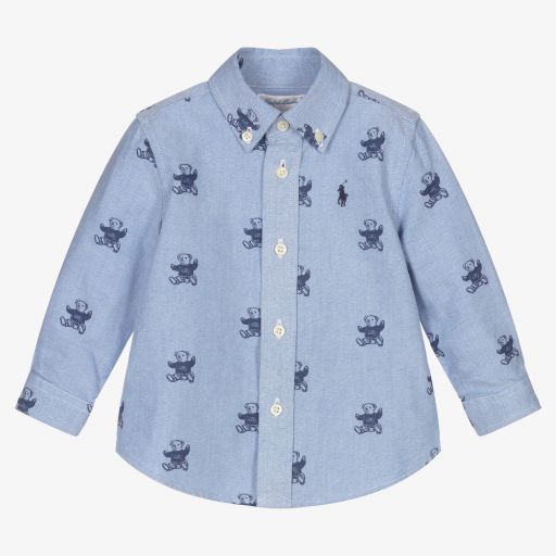 Ralph Lauren-Blue Oxford Cotton Bear Shirt | Childrensalon Outlet