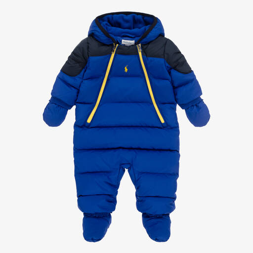 Ralph Lauren-Blue Padded & Hooded Baby Snowsuit | Childrensalon Outlet