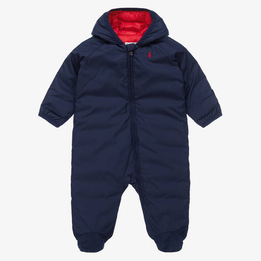 Ralph Lauren-Blue Padded Logo Baby Snowsuit | Childrensalon Outlet