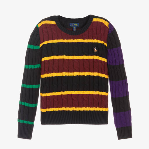 Поло Ralph Lauren-Сине-красный свитер крупной вязки | Childrensalon Outlet