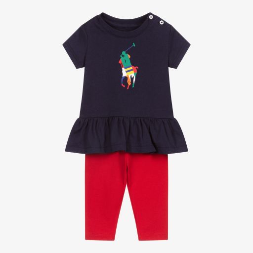 Ralph Lauren-طقم ليغنغز قطن لون كحلي وأحمر للبنات | Childrensalon Outlet